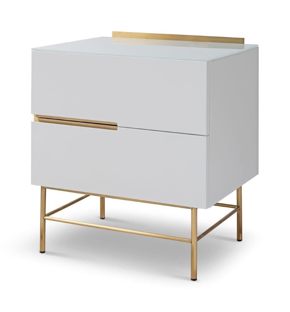 Gillmore Space Alberto Two Drawer Narrow Chest White With Brass Accent