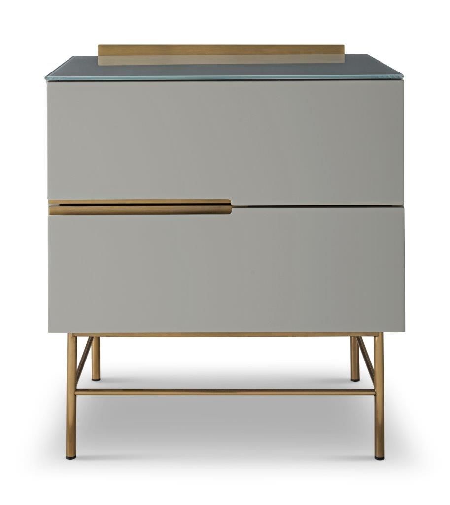 Gillmore Space Alberto Two Drawer Narrow Chest Grey With Brass Accent
