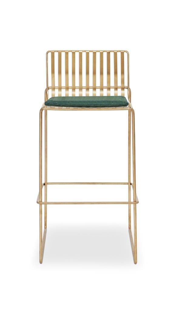 Gillmore Space Finn Bar Stool Conifer Green Upholstered & Brass Frame