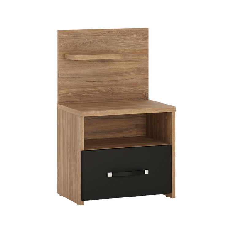 Axton Harding 1 Drawer Bedside With Open Shelf (RH) In Stirling Oak With Matt Black Fronts