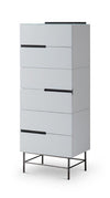 Gillmore Space Alberto Six Drawer Tall Narrow Chest White With Dark Chrome Accent