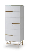 Gillmore Space Alberto Six Drawer Tall Narrow Chest White With Brass Accent