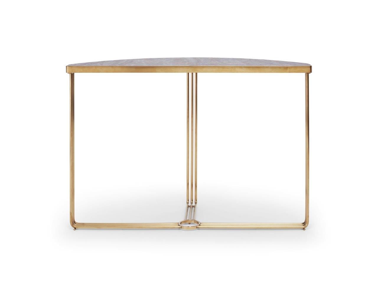 Gillmore Space Finn Demi Lune Console Table Dark Stone Top & Brass Frame