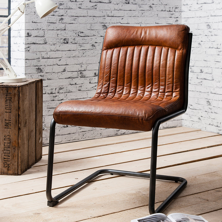 Mayfield Chipman Leather Office / Dining Chair Black Metal Legs