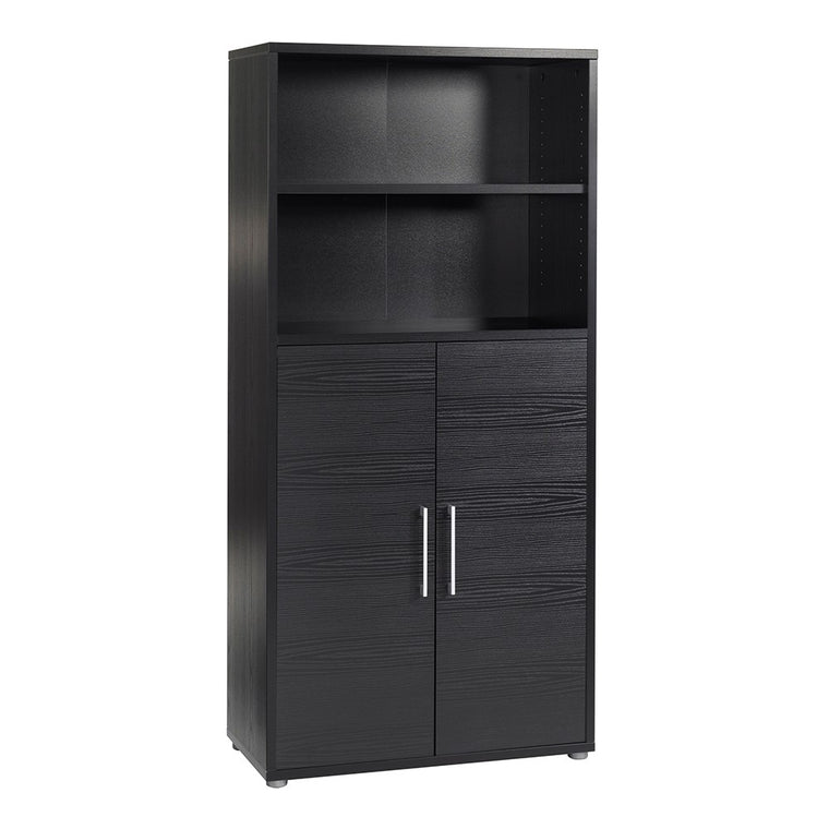 Axton Trinity Bookcase 4 Shelves with 2 Doors in Black woodgrain