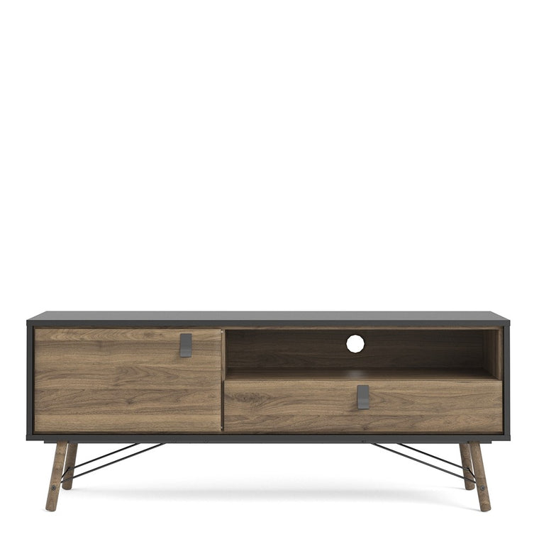 Axton Longwood TV-Unit 1 Door + 1 Drawer In Matt Black Walnut