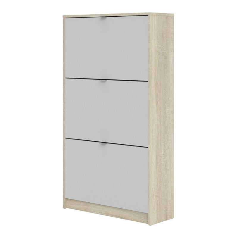 Axton Choctaw Shoe Cabinet With 3 Tilting Doors And 2 Layer In Oak Structure White