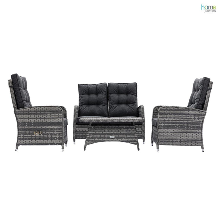 Home Junction Arabella 2 Seater Reclining Sofa and 2 Reclining Armchairs with Coffee Table in Grey