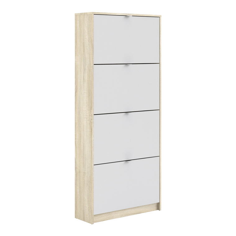 Axton Choctaw Shoe Cabinet  With 4 Tilting Doors And 2 Layers In Oak Structure White