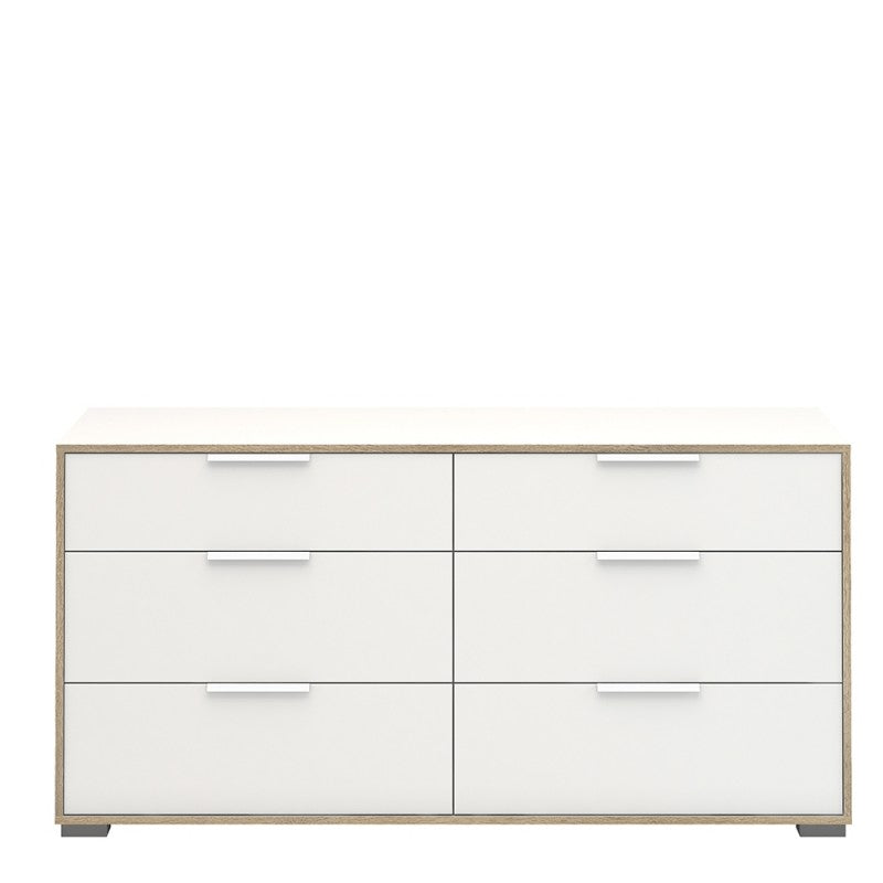 Axton Clason Wide Chest of 6 Drawers (3+3) in White and Oak