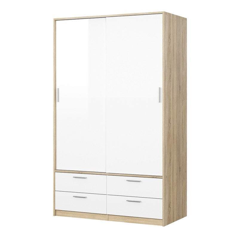 Axton Clason Wardrobe 2 Doors 4 Drawers In Oak With White High Gloss