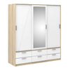 Axton Clason Wardrobe 3 Doors 6 Drawers in Oak with White High Gloss