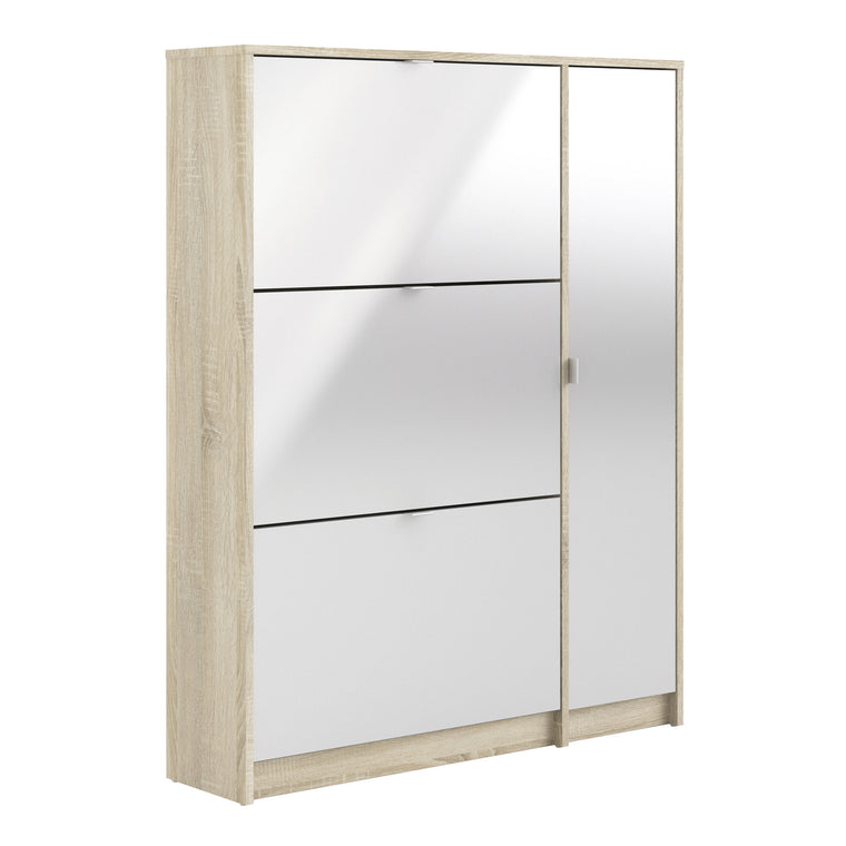 Axton Choctaw Shoe Cabinet With 3 Tilting Doors And 2 Layers + 1 Door in Oak Structure White High Gloss