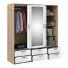 Axton Clason Wardrobe 3 Doors 6 Drawers in Oak with White High Gloss