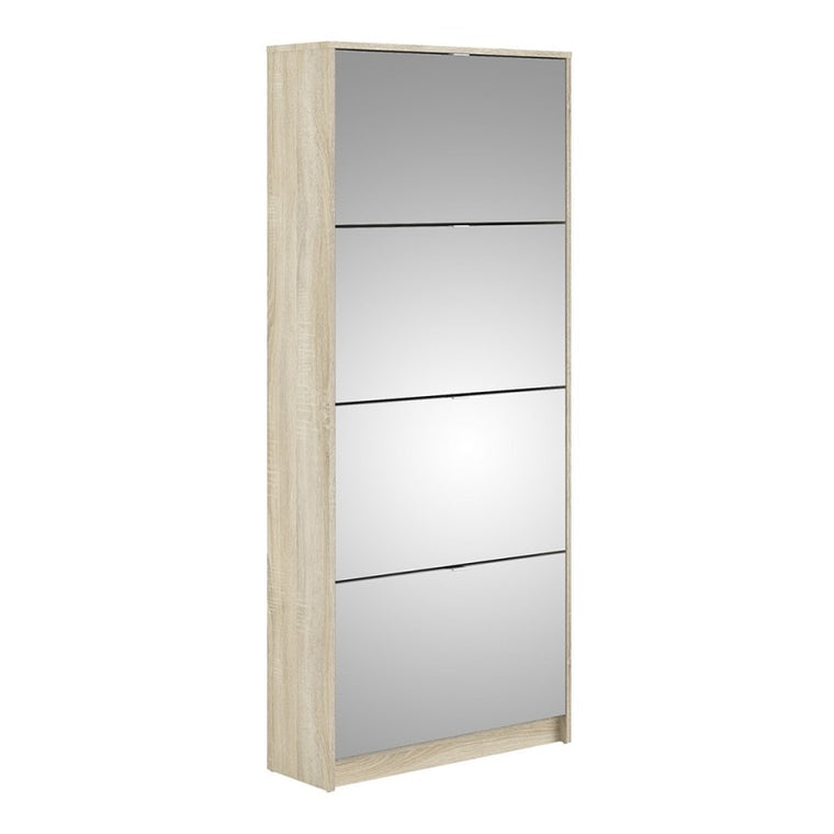 Axton Choctaw Shoe Cabinet With 3 Tilting Doors And 2 Layers + 1 Door In Oak Structure White High Gloss