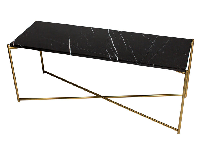 Gillmore Space Iris Large Low Console Table Black Marble Top