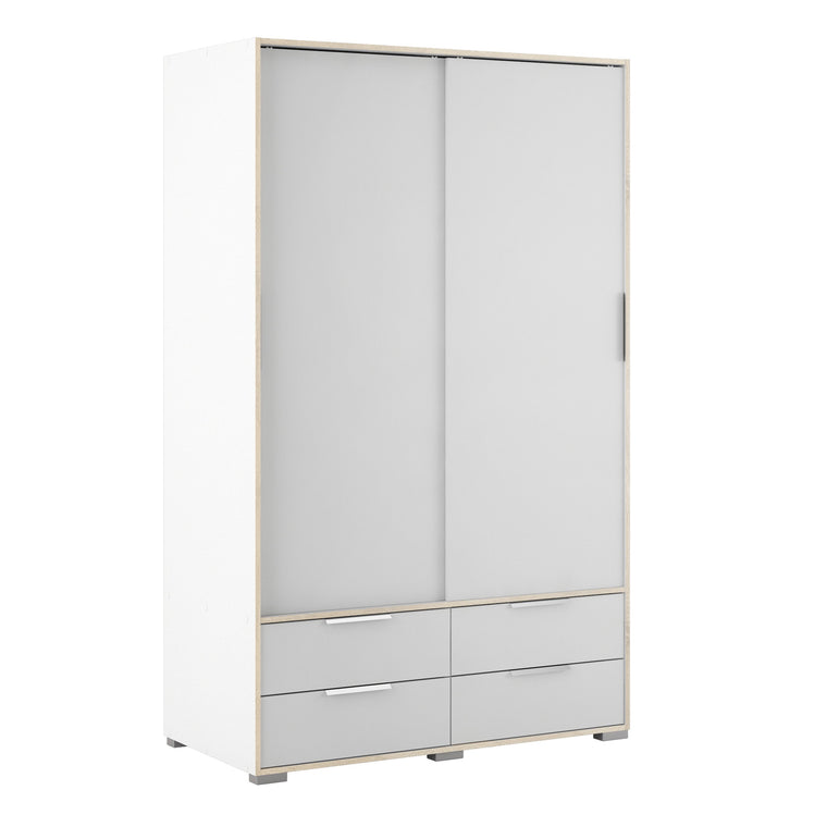 Axton Clason Wardrobe - 2 Doors 4 Drawers In White and Oak