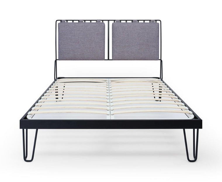 Gillmore Space Finn King Bed Pewter Grey Upholstered & Black Frame