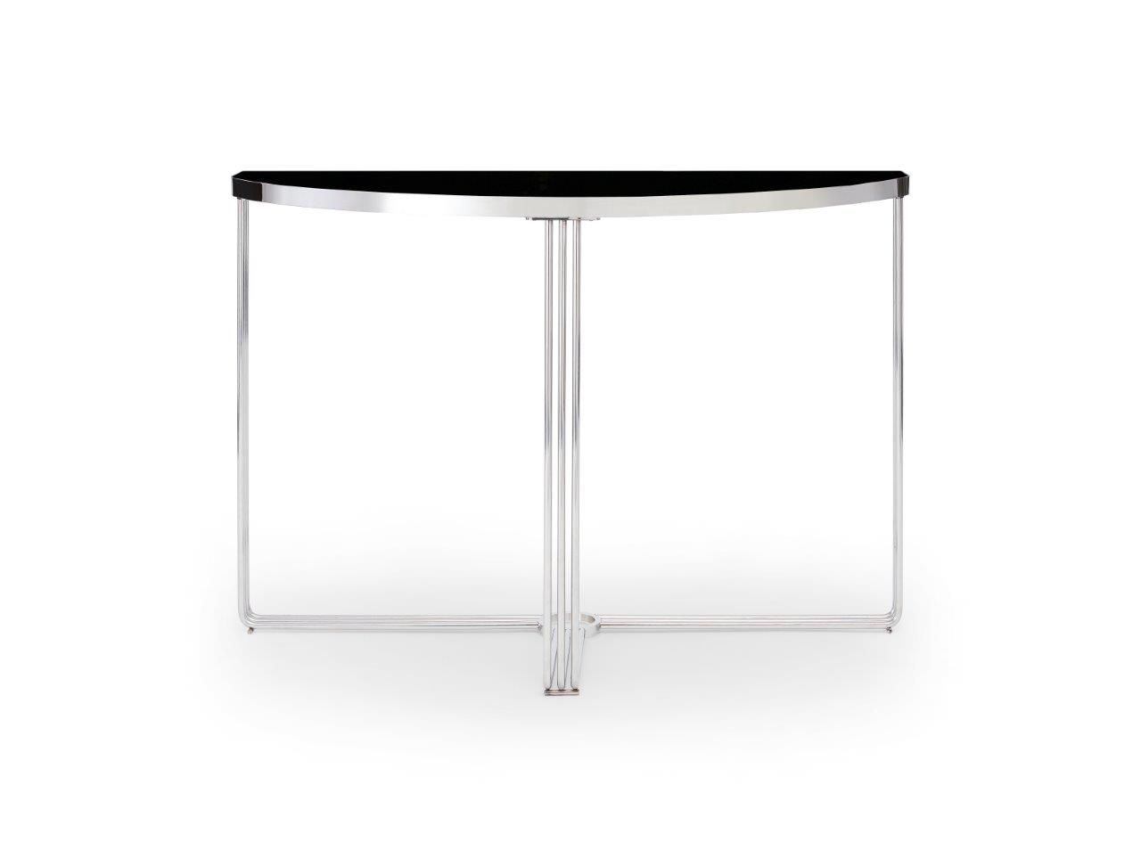 Gillmore Space Finn Demi Lune Console Table Black Glass Top & Polished Chrome Frame