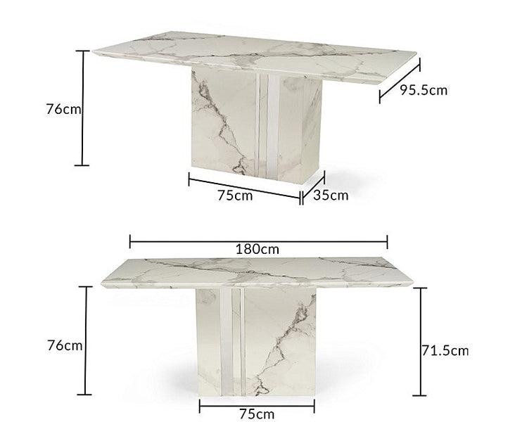 Alice 180cm Ivory White Marble Dining Table