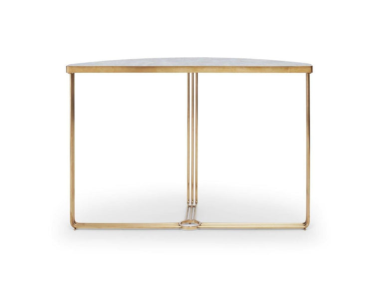 Gillmore Space Finn Demi Lune Console Table Pale Stone Top & Brass Frame