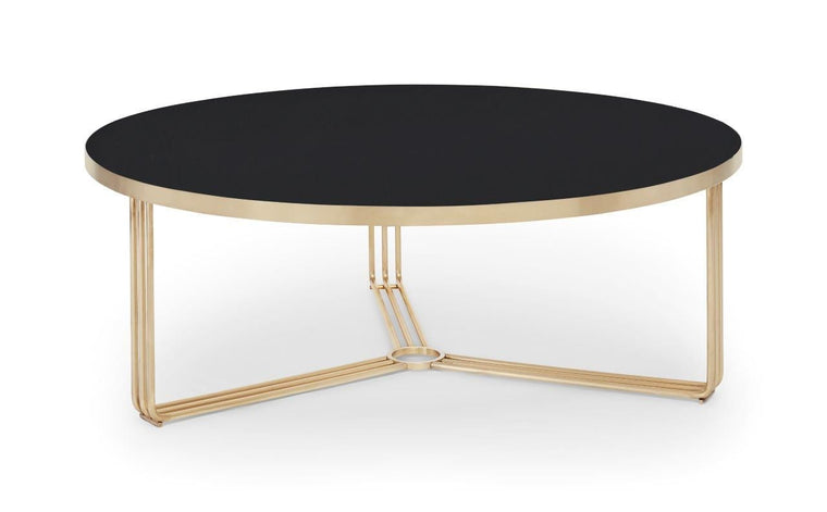 Gillmore Space Finn Large Circular Coffee Table Black Glass Top & Brass Frame