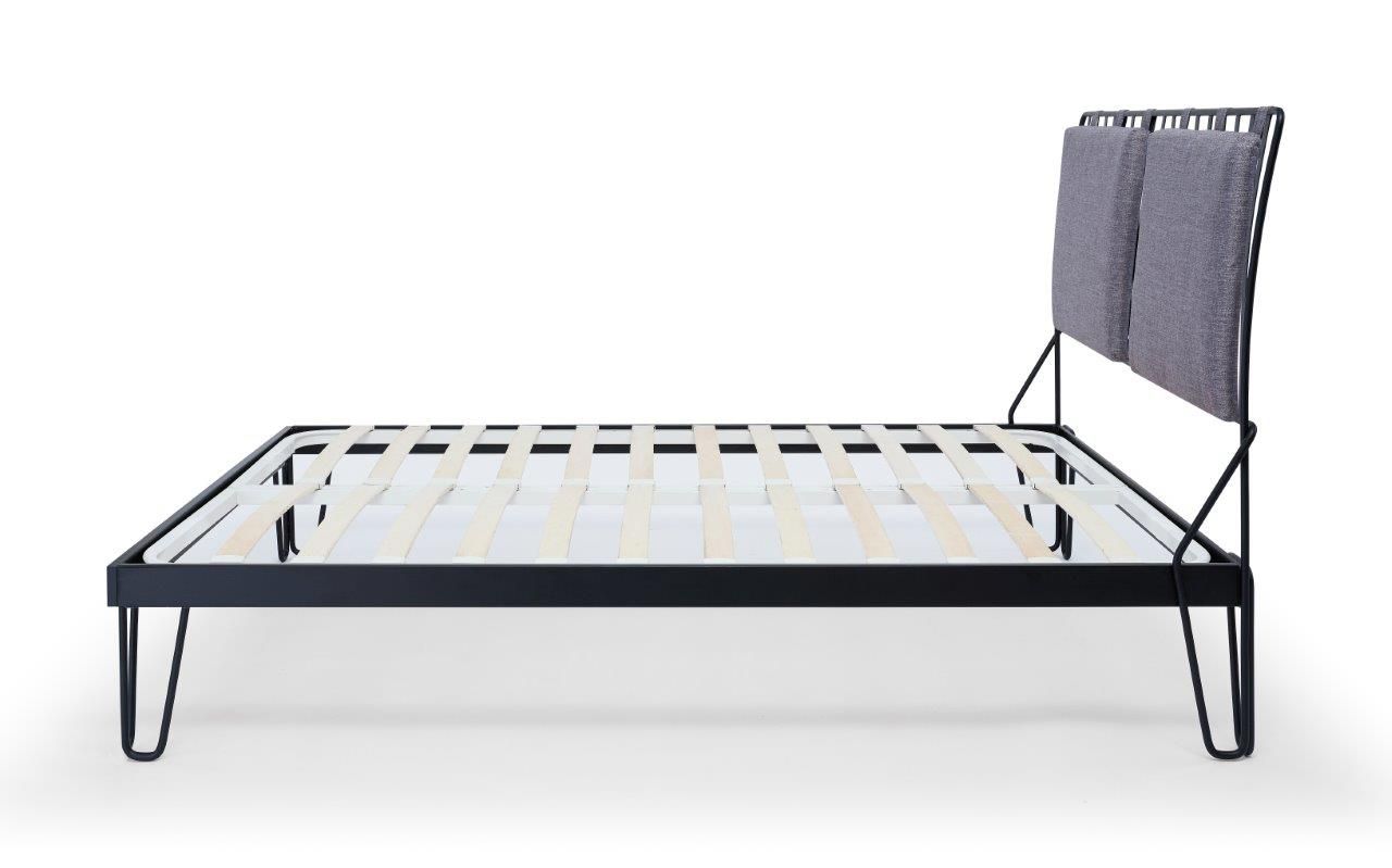 Gillmore Space Finn King Bed Pewter Grey Upholstered & Black Frame