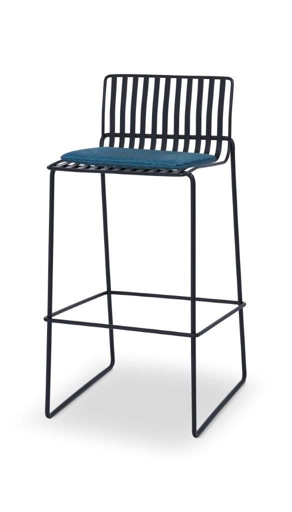 Gillmore Space Finn Bar Stool Admiral Blue Upholstered & Black Frame