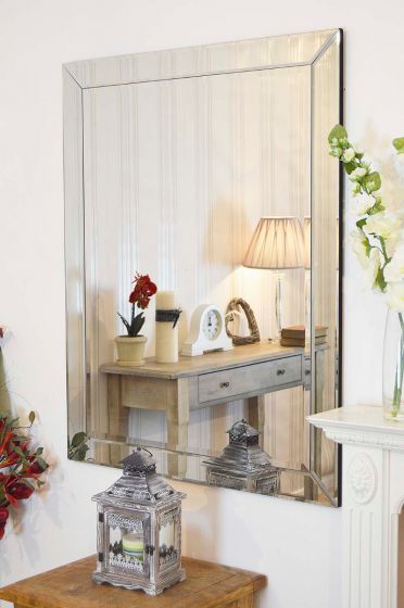 Carrington All Glass Modern Large Wall Mirror 117 x 91 CM