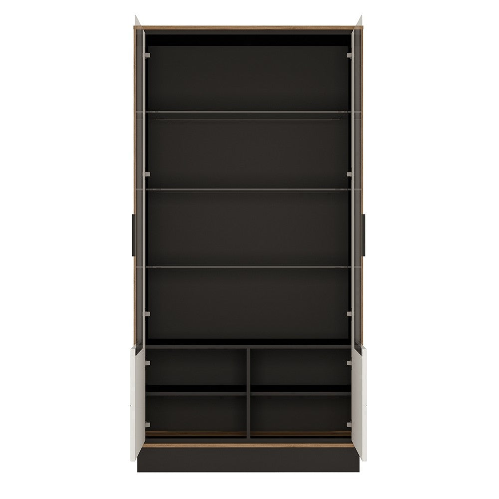 Axton Belmont Tall Wide Glazed Display Cabinet With The Walnut And Dark Panel Finish