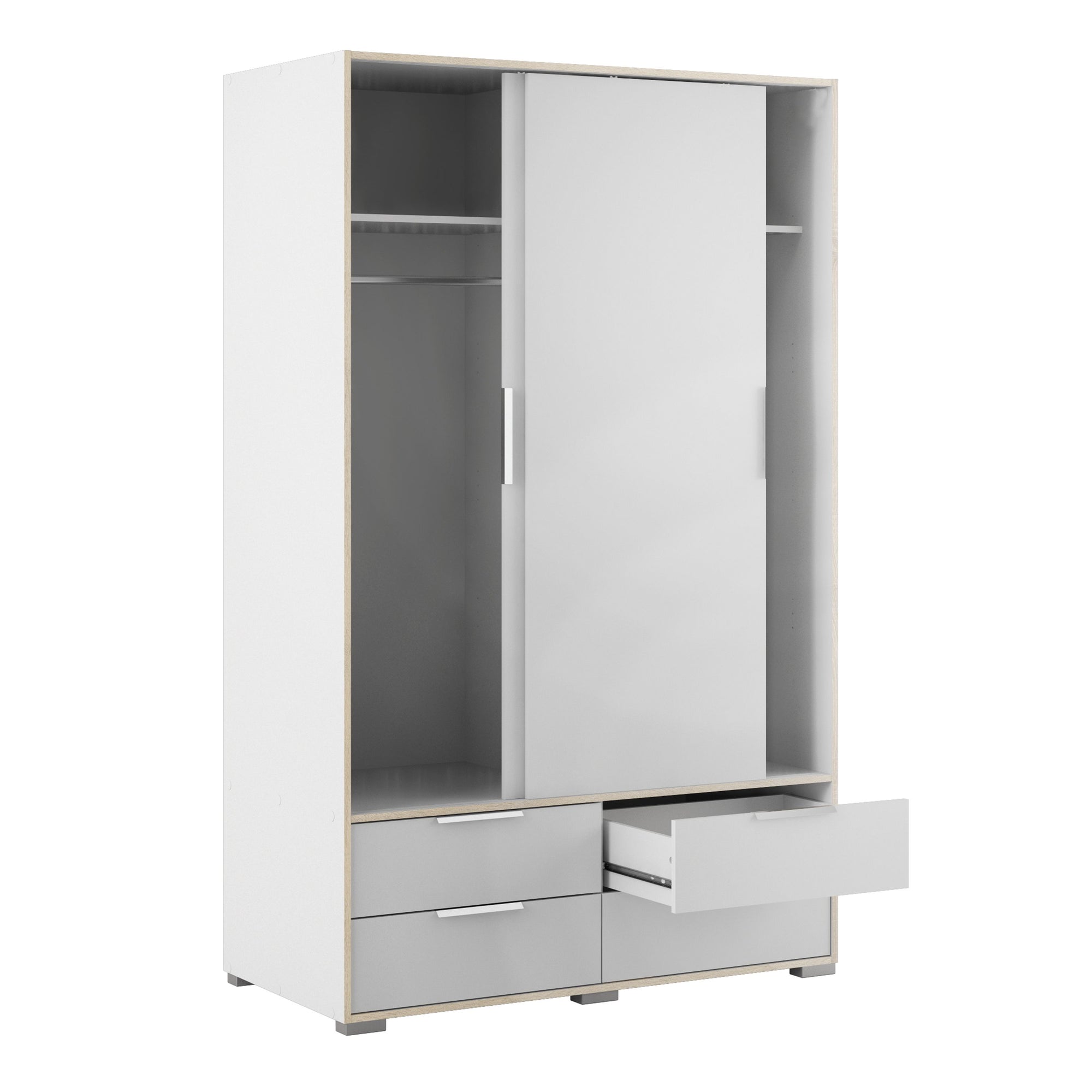 Axton Clason Wardrobe - 2 Doors 4 Drawers In White and Oak