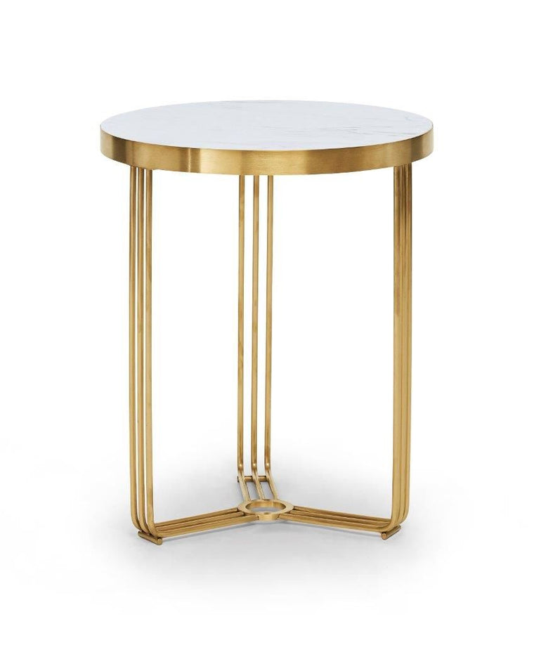 Gillmore Space Finn Circular Side Table White Marble Top & Brass Frame