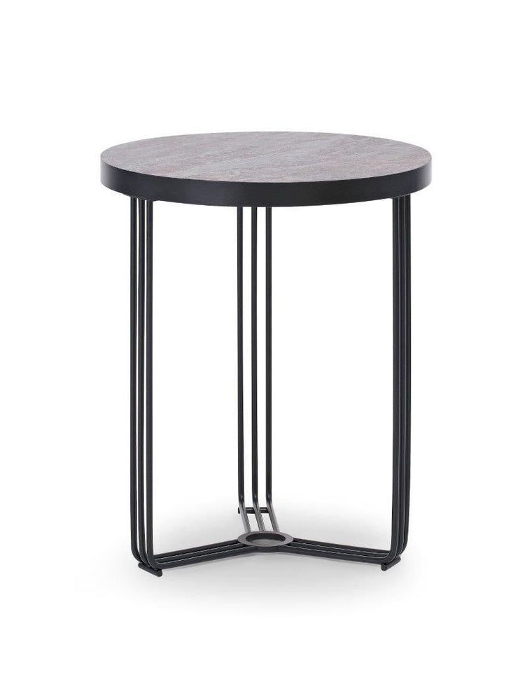 Gillmore Space Finn Circular Side Table Dark Stone Top & Black Frame