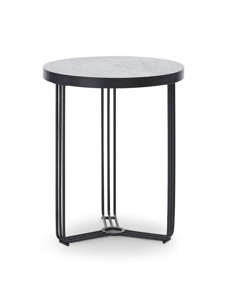 Gillmore Space Finn Circular Side Table Pale Stone Top & Black Frame