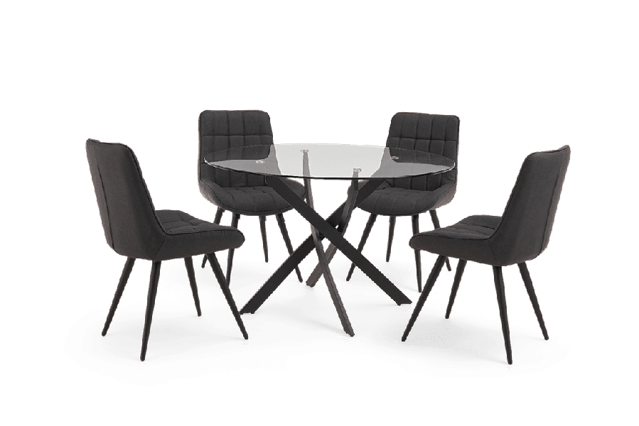 Marina 100cm Glass Dining Table Set with 4 Damanti Chairs