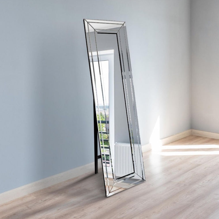 Carrington Triple Bevel Large Modern Venetian Cheval Free Standing Mirror 5Ft X 1Ft3 (150 X 40cm)